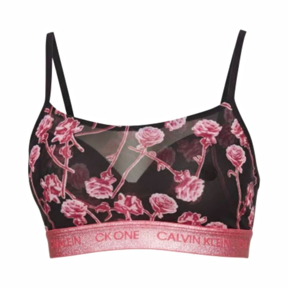Calvin Klein CK One Women's Floral Mesh Bralette Bra Wireless Pullover S Black